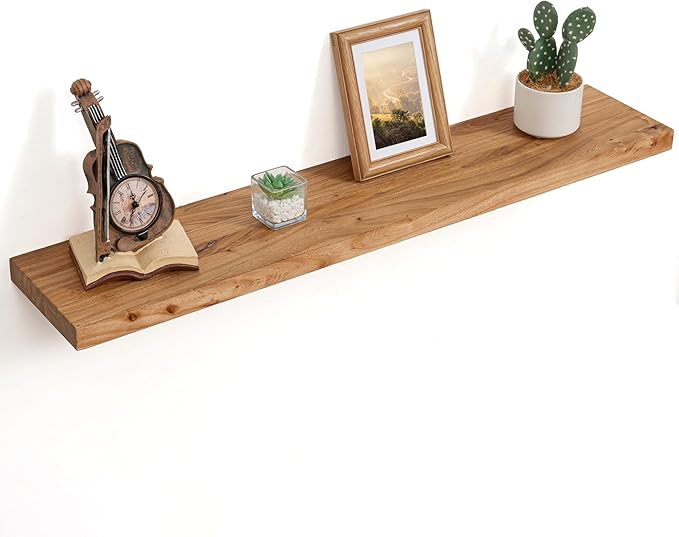 Floating Shelves for Wall Decor, 8" Deep Rustic Solid Elm Wood Floating Shelves Wall Mounted, Wall Shelves with Invisible Bra