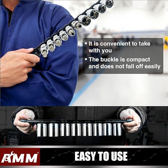 AMM 6-Piece Socket Organizer, 1/2 inch Drive ABS Tools Socket Holder,Heavy Duty Socket Racks, Premium Quality Socket Clip Rai