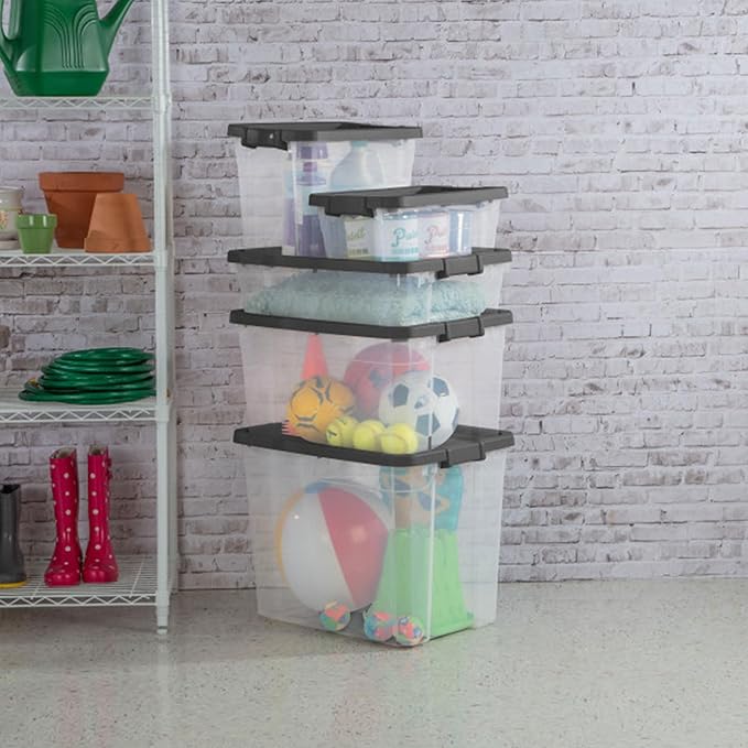 Sterilite 18-Pack Modular Stacker Box, Durable Clear Plastic Storage Bins with Latching Lids, 40 Quart - Stackable Organizing
