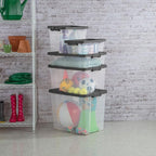 Sterilite 18-Pack Modular Stacker Box, Durable Clear Plastic Storage Bins with Latching Lids, 40 Quart - Stackable Organizing