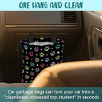 Car Garbage Bag Colorful Paw Prints and Diamond Drawstring Car Trash Bag Hanging for Back Seat with Adjustable Buckle Canvas Vehicle Trash Can Easy-to-Install