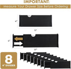 RAPTUROUS Adjustable Drawer Dividers 8 Pack, 4” High, 11-17” Long, Dresser Drawer Organizer for Bedroom, Closet, Kitchen, Nur