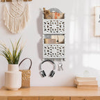 Key and Mail Holder for Wall Mail Holder for Wall, 2-Slot Mails Organizer with 3 Hooks, Key Hangers Rustic Wooden Walls Organ