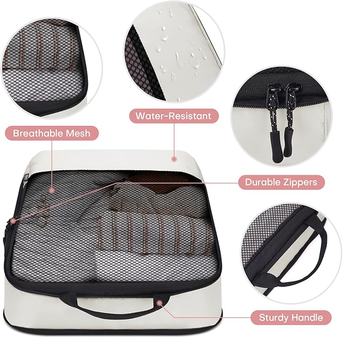 4 PCS Set Compression Packing Cubes for Travel, Lightweight Packaging Organizer Bags for Carry On Space Saving, Travel Essent