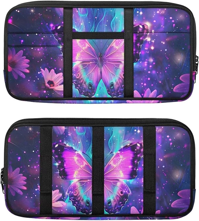 Butterfly Print Car Sun Visor Bag Auto Interior Accessories Pocket Organizer with Zipper 11.81 x 5.9 Inch Storage Pouch Holder for Pen,Driving License etc