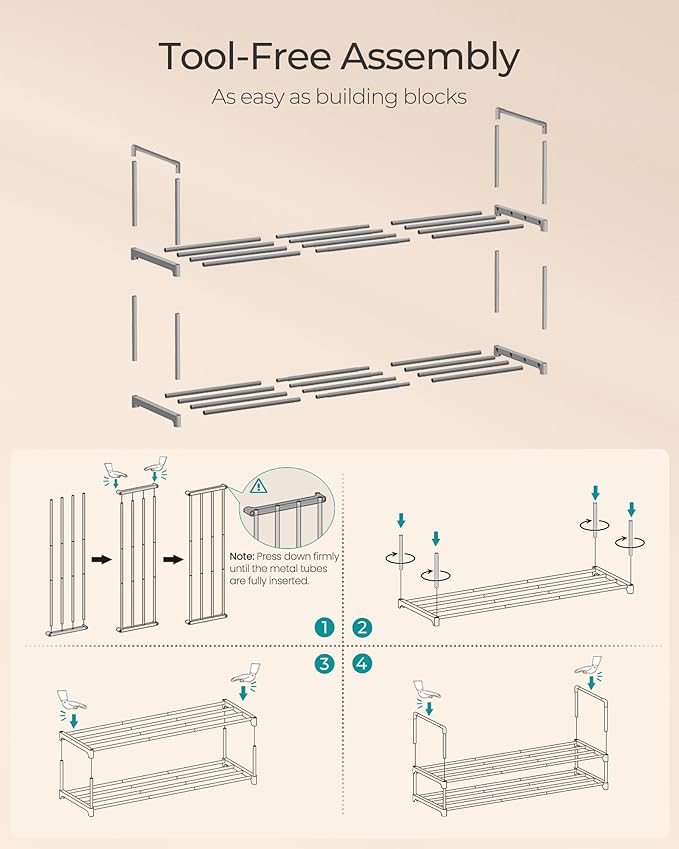 SONGMICS Shoe Rack, 2-Tier Shoe Organizer, Metal Storage Shelf, Upright or Upside Down, for 12-15 Pairs, Stackable, for Entry