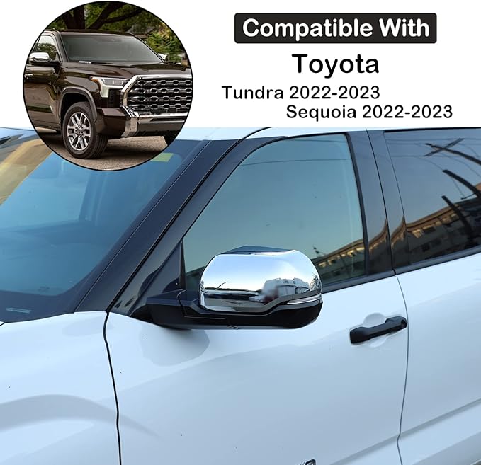Car Door Rear View Mirror Cap Trim Cover Compatible with Toyota Tundra/Sequoia 2022-2025 Outside Side Rearview Mirror Protector Decoration ABS Accessories, Only Fit With Turn Signal Lights Version