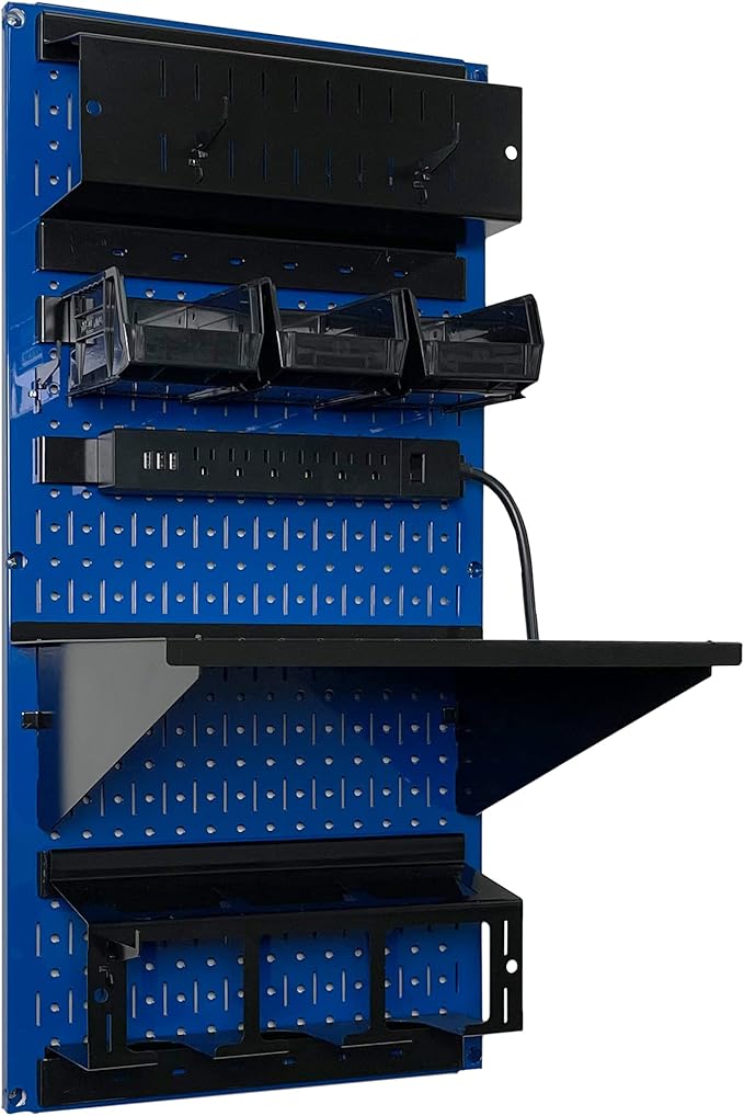 Wall Control Power Tool Storage Organizer Kit Cordless Drill Holder Charging Station Rack 16” x 32” Metal Pegboard Organizati