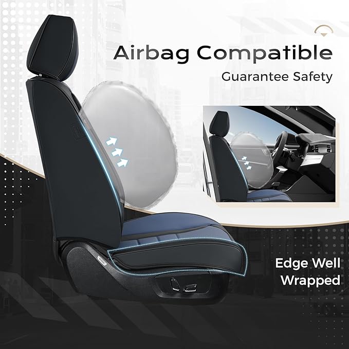 Coverado Car Seat Covers Full Set, Nappa Leather Seat Covers for Cars, Car Seat Protector Car Seat Cushion, Front and Back Se