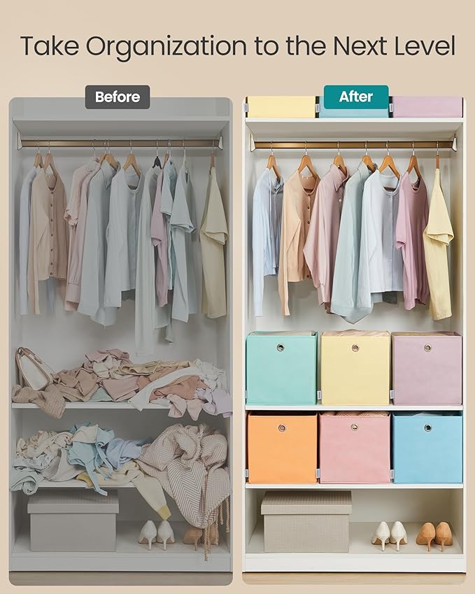 SONGMICS Storage Cubes, Set of 6 Odorless Foldable Storage Boxes, 11.8 x 11.8 x 11.8 Inches, Closet Organizers for Shelf, Rai
