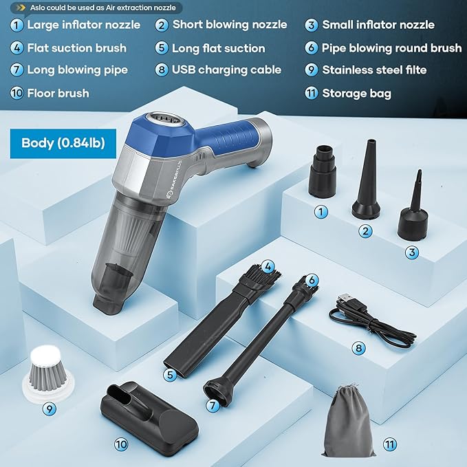 Mini Vacuum Cleaner, 3 in 1 Car Vacuum Cleaner High Power, 15000PA Powerful Suction, Air Duster, 7500mAh, Adjustable Small Va