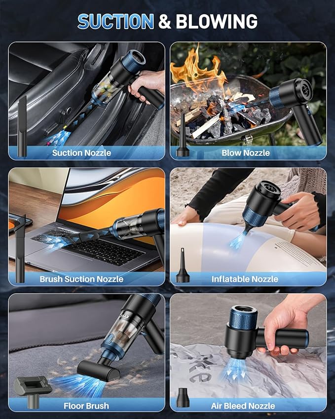 EYYA Handheld Car Vacuum Cleaner Cordless, 15000PA High Power Vacuum & Air Duster, 4-in-1 Portable Mini Vacuum with LED Light