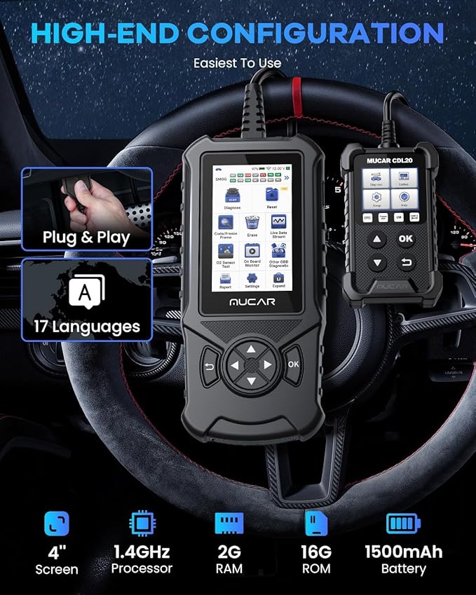 MUCAR CDE900 OBD2 Scanner, Check Engine System Car Code Reader, Automotive Diagnostic Scan Tool with 4 Inches Touchscreen,