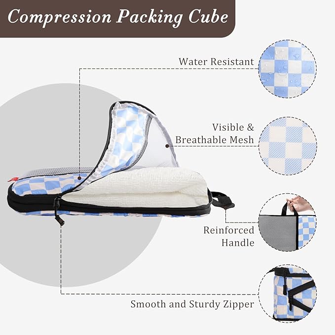 U+U 10 Set Compression Packing Cubes - Ultralight Travel Organizers with Laundry Bag and Cosmetic Bag, Space-Saving Suitcase 