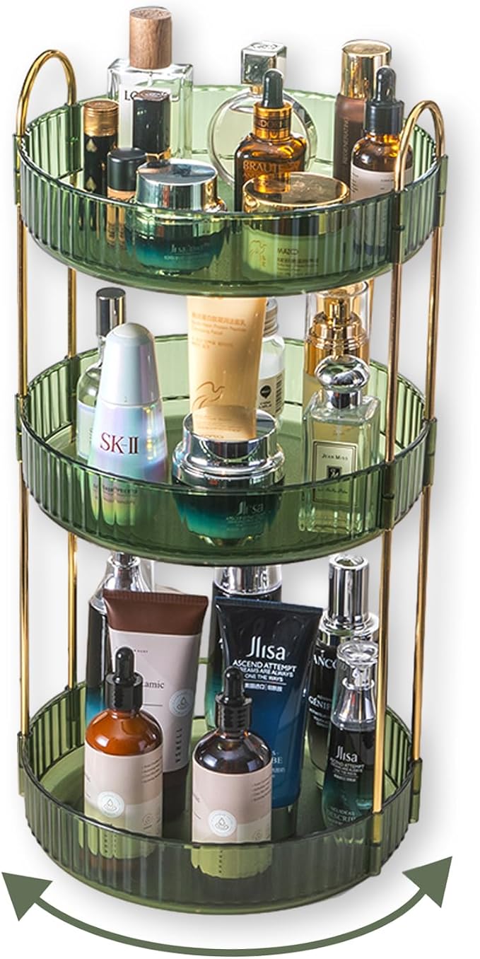 Asayuee 360 Rotating Perfume Organizer,3 Tier Large Capacity Make Up Organizers and Storage,Makeup Organizer for Bathroom,Cos