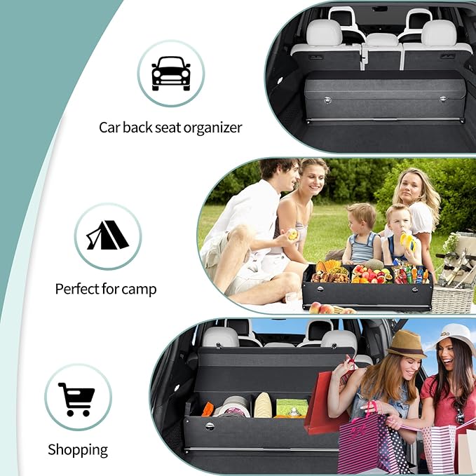 Car Trunk Organizer, Leather Trunk Organizer for Suv with Lid and Push-pull Handle Car Trunk Leather Storage Box Extra Large Ca