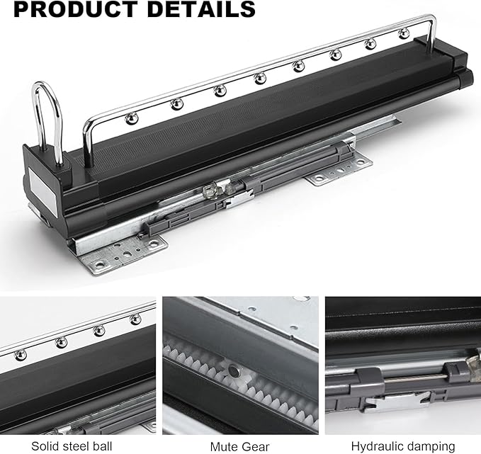 Heavy Duty Pull Out Clothes Rail - Extendable Hanger Rack with Buffer System, Adjustable Steel Wardrobe Rod for Efficient Clo