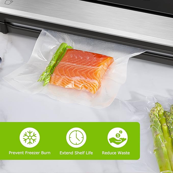Bonsenkitchen Precut Vacuum Sealer Bags 200 Quart 8" x 12", BPA Free, Commercial Grade Textured Food Vacuum Sealer Bag, Thick