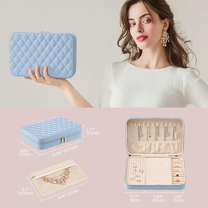 Lolalet Travel Jewelry Case for Women Girls, Travel Jewelry Organizer Box with Mirror & Clear Storage Bag, Small Portable Ear
