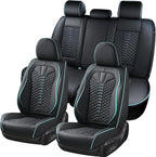 Coverado Leather Seat Covers, Car Seat Covers Full Set, Nappa Leather Seat Covers for Cars, Car Seat Protector Waterproof, Bl