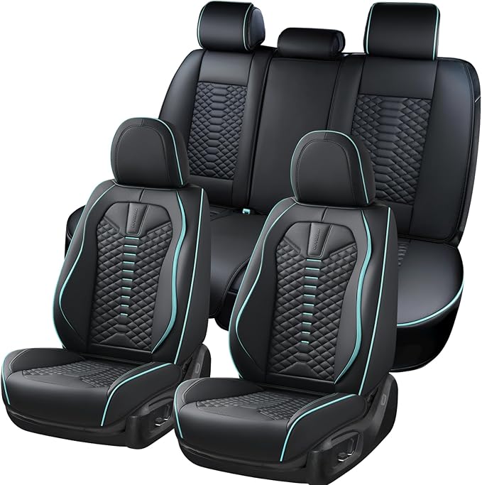 Coverado Leather Seat Covers, Car Seat Covers Full Set, Nappa Leather Seat Covers for Cars, Car Seat Protector Waterproof, Bl