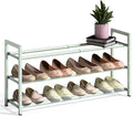 Bumusty 3-Tier Expandable Shoe Rack for Closet, 18“-33” Adjustable Shoe Rack for Small Space, Small Shoe Organizer for Front 