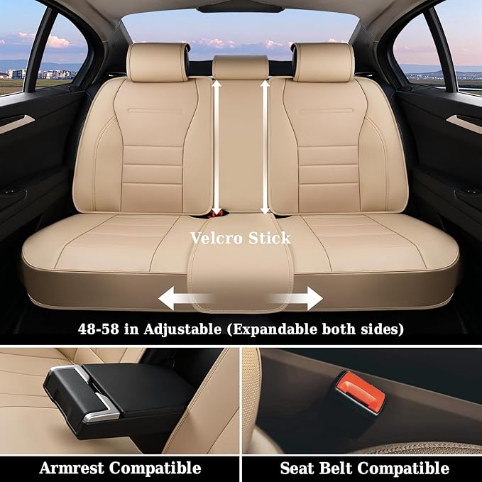 Coverado Front and Back Seat Covers for Cars, Nappa Leather Car Seat Covers, Automotive Seat Covers for Trucks, 5 Seats Water