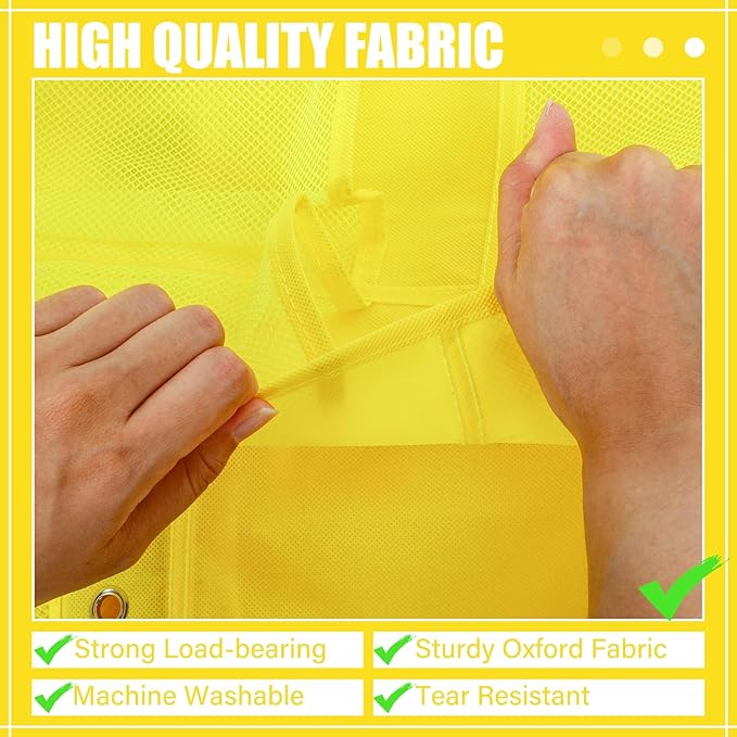 Windyun 40 Over the Door Shoe Organizer Large Mesh Pocket Hanging Shoe Rack for Closet Yellow Nonslip Behind Door Storage Hol