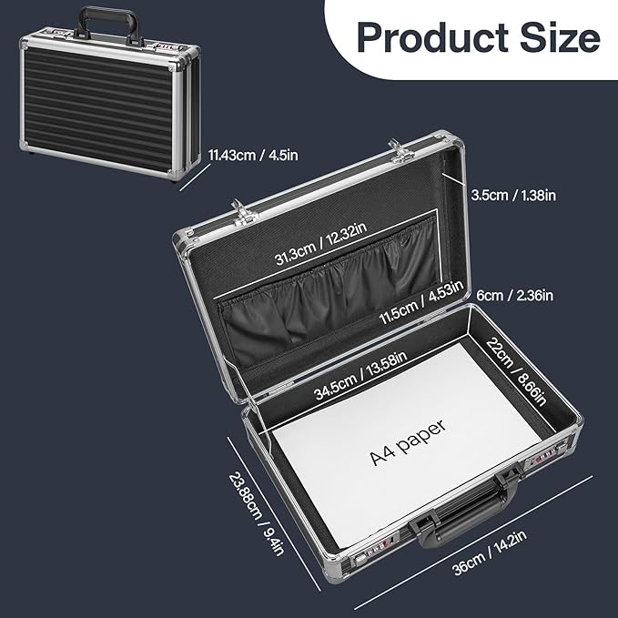 LOCKCURX File Organizer Storage Box - 14.2 x 9.4 x 4.5 Inch Medium, Portable Locking Storage Totes with Dual Combination Lock