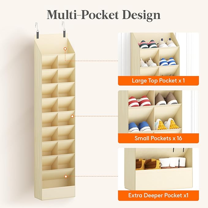 Lifewit 10 Tier Over the Door Shoe Organizer with 19 Large Deep Pockets, Fabric Hanging Shoes Shelf for Closet, Dorm Storage,