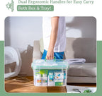 ANYPROLUS 2 Pack Clear Medicine Organizer Box with Handle, Plastic Medicine Container with Tray First Aid Box Empty, Thickene