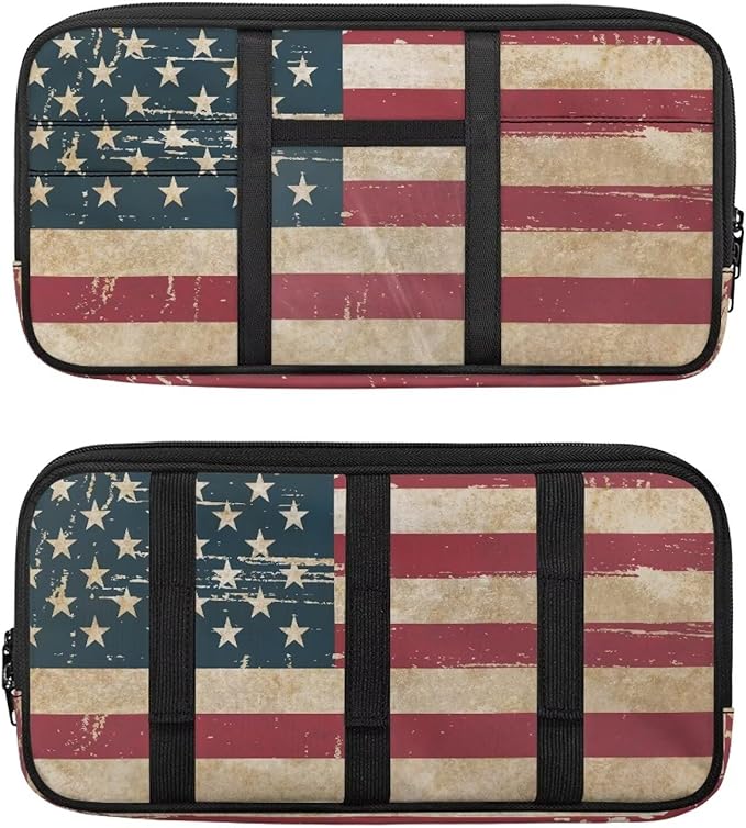 Vintage American Flag Sun Visor Storage Bag Vehicle Visor Storage Pouch Multi-Pocket Car Storage Pouch Holder Fits Most Cars,SUVs,Jeeps,Trucks