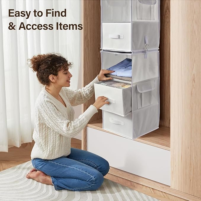 Pipishell 6-Shelf Hanging Closet Organizer with 2 Separable 3-Tier Shelves, 3 Drawers & Side Pockets Closet Organizers and St