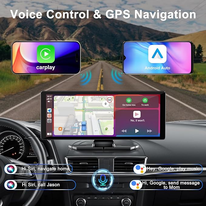 Carplay Screen for Car,10.26" HD Car Stereo for Apple Carplay & Android Auto -with Rotatable 4K Dash Cam & HD Backup Camera, 