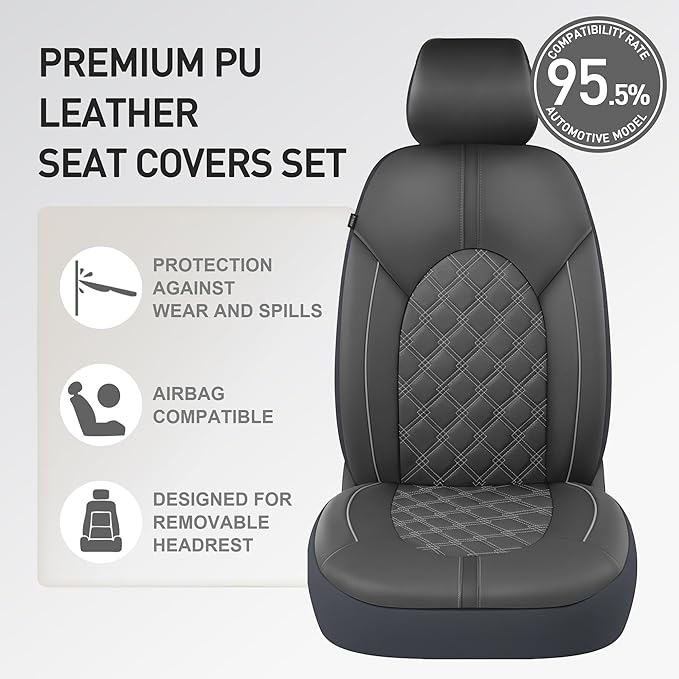 CAROMOP Luxury PU Leather Car Seat Covers Front Set - Anti-Stain Waterproof Automotive Seat Covers for Cars - Universal Car I