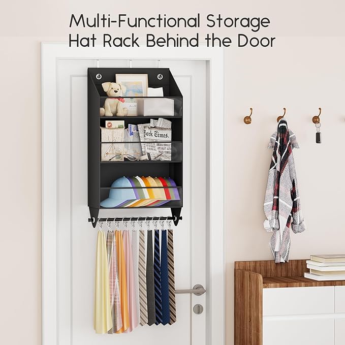 Homsorout Over the Door Hat Rack - 3-Layer Design Hat Organizer Holds 30-36 Hats with 10 Hooks, Ideal Hat Rack for Door, Over