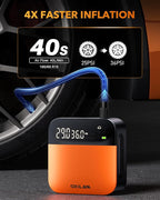 OXILAM C2 Tire Inflator Portable Air Compressor - 150PSI 4X Faster Air Pump for Car Tires with Tire Pressure Gauge, 12V Car Power Adapter, For Cars, Motorcycles, Bikes, Balls and More
