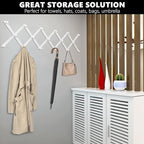 Amber Home Wood Accordion Wall Rack 17 Hooks (Pegs), Expandable Wall Mounted Hanger for Coat, Hat, Scarf, Coffee Mugs, X Shap