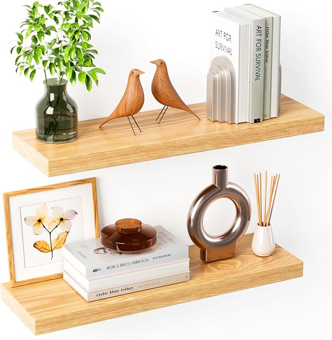 Floating Shelves for Wall Rustic Farmhouse 24 Inch Floating Shelf Wooden Shelves for Wall Pine Wood Shelf with Unique Natural