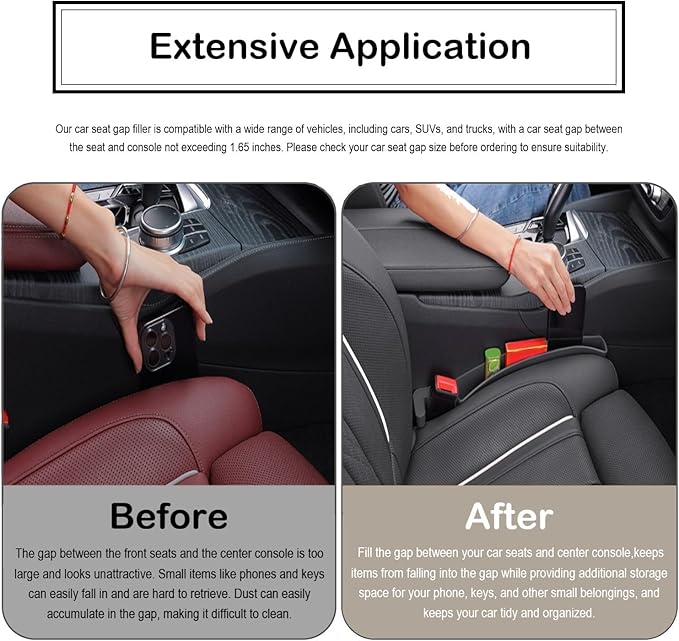 Car Seat Gap Filler Plug Strip with Storage Slot, Automotive Side Seat Organizer or Catcher Fill The Gap Between Seat & Console, Universal Auto Storage Box Inserts for Phone Coins Wallets Keys, Beige