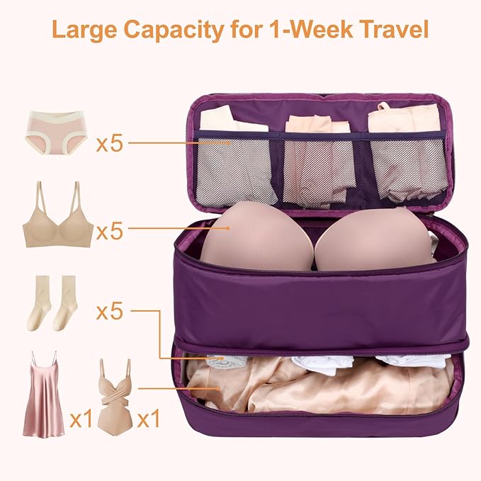 Cambond Travel Underwear Organizer Bag - 4-in-1 Soft Double Layer Bra Travel Bag, Portable Expandable Compression Packing Org