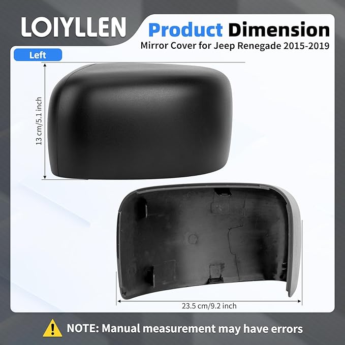 Driver & Passenger Side Mirror Cover Replacement for Jeep Renegade 2015 2016 2017 2018 2019 - Left & Right Side Mirror Covers, Rear View Mirror Cap Accessories Textured, Without Lamp