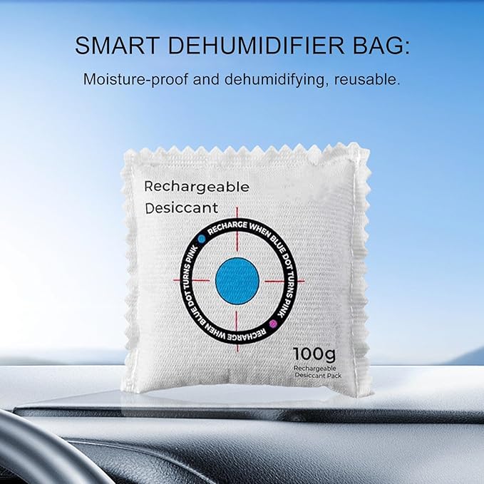 Car Dehumidifier Bag - Color Indicating Reusable Absorber, Leakproof Desiccant with Moisture Control Design, Car Truck with E