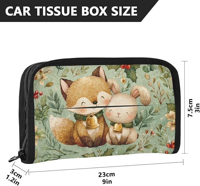 Car Tissue Holder Car Visor Organizer Tissue Box Holder for Car Sun Visor Organizer with Car Vehicle Accessories Essentials Interior for Women Men Christmas Fox Bunny Holly Leaf Green