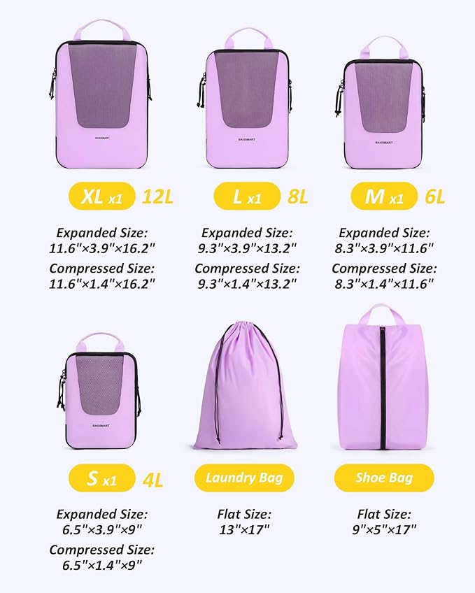 BAGSMART Compression Packing Cubes for Travel, 6/5/4set Lightweight Packing Organizers, Summer Travel Essentials Suitcase Org