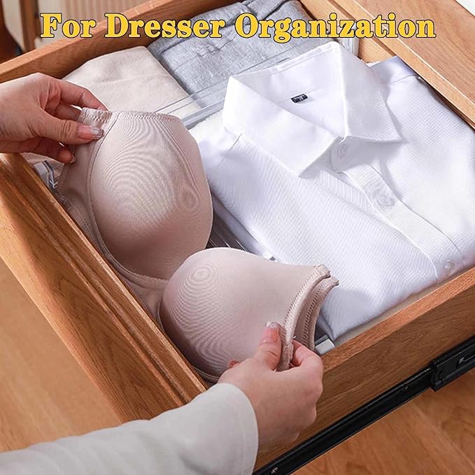 4 Pcs Drawer Dividers for Clothes, 3.15" High 11.34"-19.69" Adjustable Expandable Dresser Drawer Organizer, Clear Plastic Sep