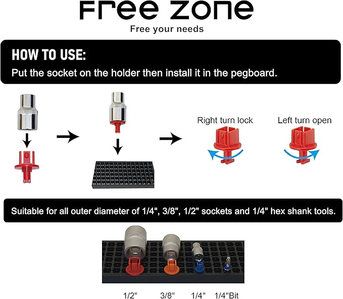 FREE ZONE 68-Piece Large Pegboard Tools Organizer Set, (Black) Tool Box and Storage, Tool Box Drawer Organizer for Tool Chest