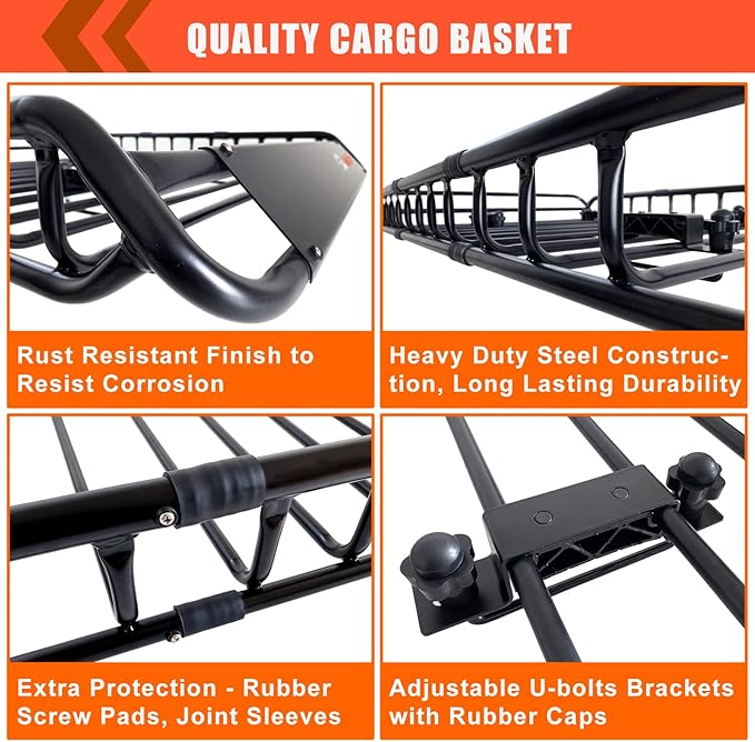 MeeFar Roof Rack Carrier Carrier Basket 51"*36"*5"+Waterproof Bag 15 Cubic Feet(44"*34"*17"),and Cargo Net with Attachment Hooks,Ratchet Straps.200 Lbs Capacity,Universal Rooftop Large Size Roof Rack