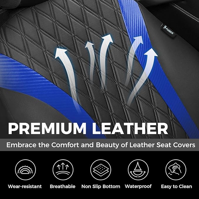 FLORICH Front Car Seat Covers, Leather Seat Covers for Cars, Waterproof Car Seat Protector Breathable, Front Seat Covers for 