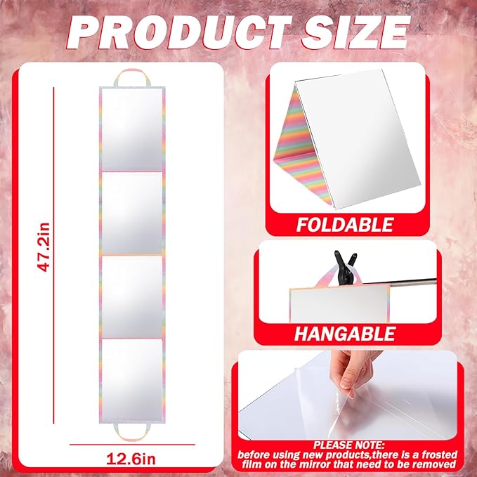 Foldable Full Length Mirror 2-in-1 Wall-Mounted or Tabletop Mirror, Portable Travel Mirror with Handle for Dance Home Bedroom